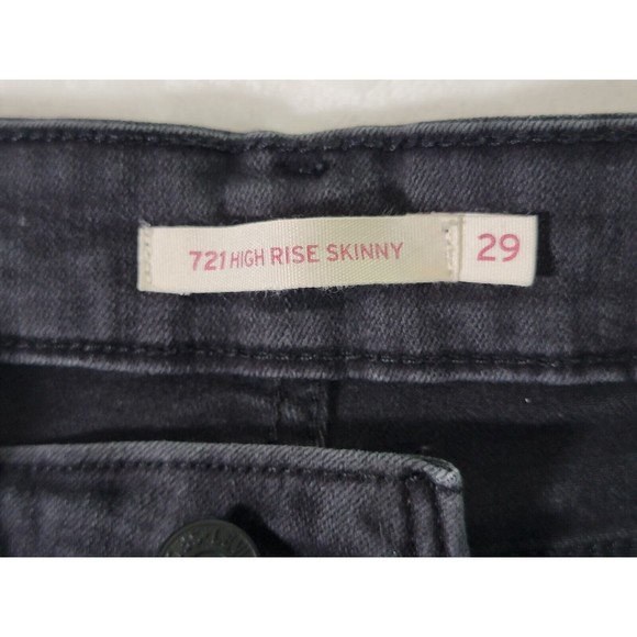 Levis 721 High Rise Skinny Stretch Jeans Size 29 Black Denim Rhinestone Stripe - Picture 5 of 16